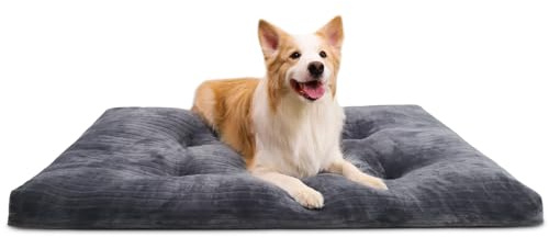 Dog Crate Bed Washable Dog Beds for Large Dogs Deluxe Thick Flannel Fluffy Comfy Kennel Pad Anti-Slip & Anti-Scratch Pet Sleeping Mat, 35 x 23 Inch, Gray