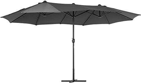 Outsunny Parasol de jardin XXL avec pied en croix parasol grande taille 4,6L x 2,7l x 2,4H cm ouverture fermeture manivelle acier polyester haute densité gris