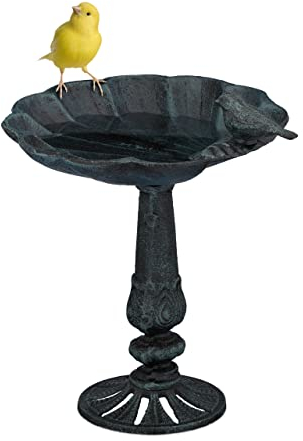 Relaxdays Abreuvoir à Oiseaux sur Pied, en Fonte, résistant au Froid et à la Pluie, en Forme de Coquillage, mangeoire