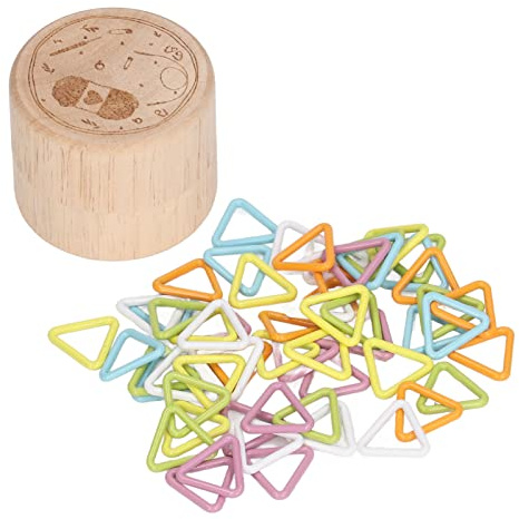 Cyrank Triangle Stitch Markers, 60Pcs Metal Stitch Markers Knitting Stitch Triangle Ring Crochet Markers with Wooden Storage Box Colorful Locking Stitch Knitting Place Markers