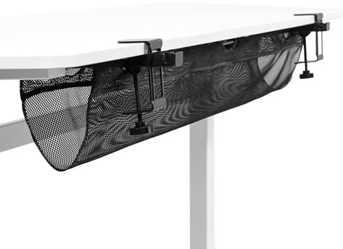 VIVO Mesh Fabric 112cm Clamp-on Under Desk Cable Net, Sit Stand Workstation Wire Organizer, Power Strip Holder, Ergonomic Adjustable Cable Management Solution for Home Office, Black, DESK-AC44MH