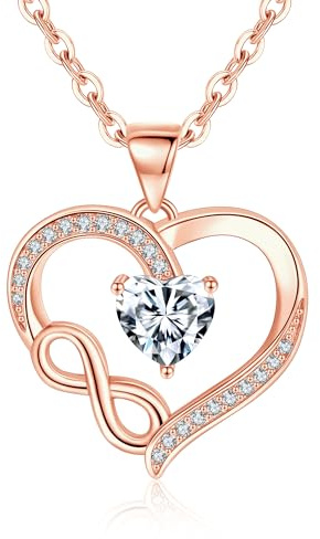 Rose Guld Infinity Halsband 925 Sterling Silver Halsband Love Heart Hänge Smycken Födelsedagspresenter till henne