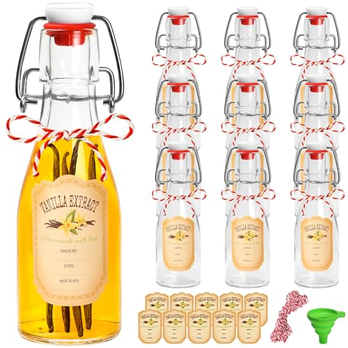 10 Pcs 150ml Glass Flip Top Bottles with Airtight Lids Clear Small Bottle for Kitchen Wine Juicing Bottles