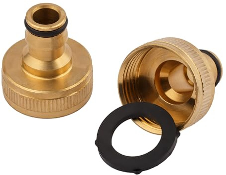Mivos 2 connettori per rubinetto in ottone per rubinetti con filettatura esterna da 1 pollice BSP (33,3 mm) – Connettore per rubinetto con attacco rapido per tubo da giardino – Realizzato in ottone di