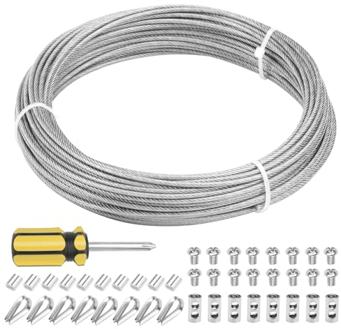 Cavo Acciaio 20M, Kit Cavo in Acciaio Inossidabile con Morsetto per Fune, Ditale per Fune Metallica, Manicotto in Alluminio, Fune Metallica per Esterno 1.5mm, Filo Acciaio Inox per Pianta Rampicante