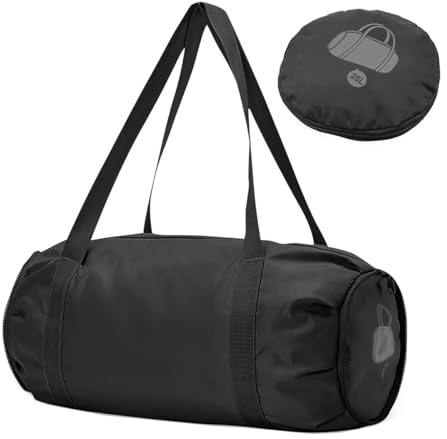 SamHeng Sac de Sport Pliable, Grande Capacité 25L Sac de Voyage Duffel Bag avec Poche Sèche Humide, Ultra-léger Étanche Sac à Bandoulière Sac Weekend pour Vacances Camping Plage Gym (Noir)