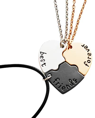 TJUSPIRIT Freundschaftskette für 3, Best friends Partnerketten Halskette Damen Freundschaftskette Bff Ketten für 3 Mädchen, Best friends forever Herz Puzzle Anhänger Schmuck für Schwestern Freundin