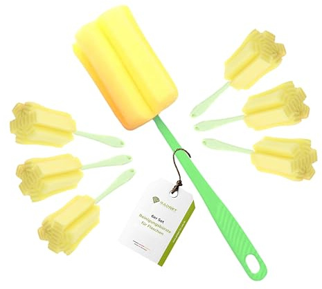 Gadget-Hero Spazzola per la pulizia delle bottiglie, set da 6 pezzi, spazzola per bottiglie, spugna per bicchieri, detergente per bottiglie senza graffi, con manico lungo, spugna per bottiglie