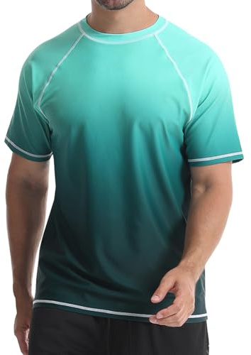 Danfiki Mens Swim Top Rash Vest Watersport Rash Guards Swimming Shirts Sun Protection Surfing T-Shirt Running Sports Top Quick Dry Short Sleeve
