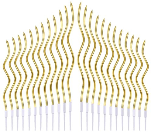 JEKUGOT 24Pcs Birthday Candles, Gold Cake Candles, Candles for Cakes，Birthday Cake Candles with Holders for Birthday Cake Wedding Party Decoration