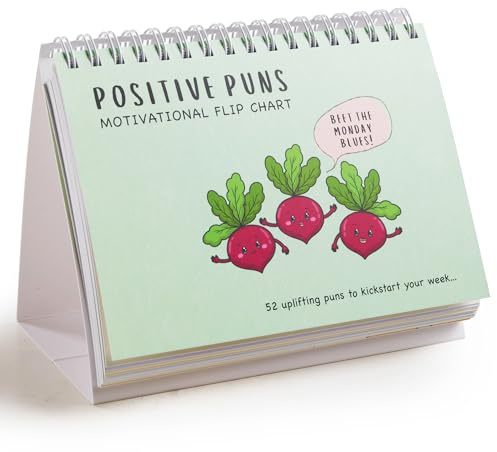 BYANIKA Motivational Flip Chart Desk Pad - 52 Positive Puns & Affirmations | Positivity Encouragement Daily Happiness Self Care Novelty Gifts | Funny Desk Accessories for Home, Office or Workplace