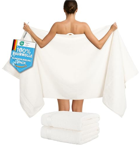 Hammetex Lot de 2 Très Grandes Serviettes de Bain et Sauna 80x200 cm, 100% Coton 500 GSM, Absorbantes, Séchage Rapide, Certifiées Oeko-TEX, Serviettes de Spa et de Sauna, Crème