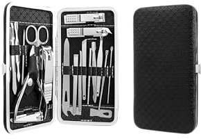 Bestgle Set manicure professionale da 19 pezzi, set di forbici per unghie, in acciaio inox, con custodia in pelle PU, kit per la cura dei piedi per uomo e donna