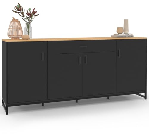 IDMarket Washington XXL - Aparador (180 cm, 4 puertas y 1 cajón, madera y negro