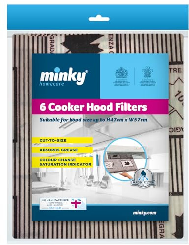 Minky Cooker Hood Filters 6 Pack, Cut to Size, Saturation Indicator,57x47cm