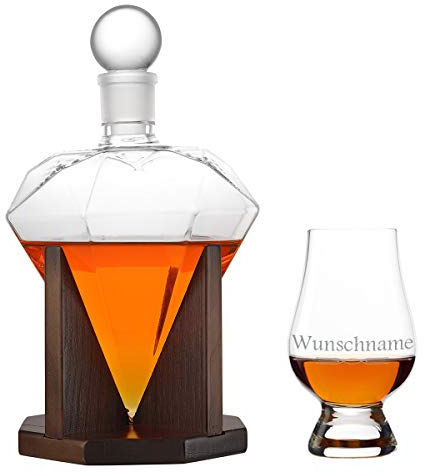 polar-effekt Carafe à décanter en forme de diamant avec verre Glencairn – Set à whisky – 1 x verre à nosing personnalisé – 1000 ml – Pour amateurs de whisky & amateurs