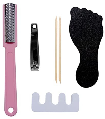 EUROXANTY Lima de pie, empujador de cutícula, cepillo, separador de dedos y dos pulidores de uñas | Ideal para pedicura | Arreglo de pies y manos | Pack 2