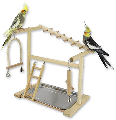Joyeee Cockatiel Playground - Cockatoo Perch Table with Bird Food Bowl, Parakeet & Lovebird Climbing Play, 14.4 x 9 x 15.5 M