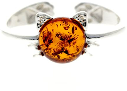 Silver Amber Jewellery GL739 Bague en argent sterling 925 avec véritable ambre de la Baltique Cognac Taille réglable, Argent sterling, Ambre