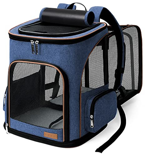 Sac à Dos Chat Chien, Extensible Sac Transport Chat Chien Pliable pour Petits Chiens avec Laisse de Sécurité Intérieure et 2 Tapis pour Animaux de Compagnie