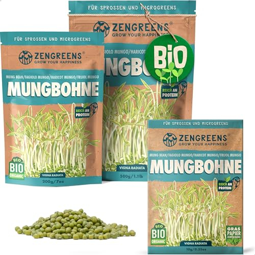 ZenGreens® - Semi di fagioli mung biologico - Scegli tra 10g, 200g e 500g - Germogli di fagioli mung - Germinazione superiore al 97% - Microgreens