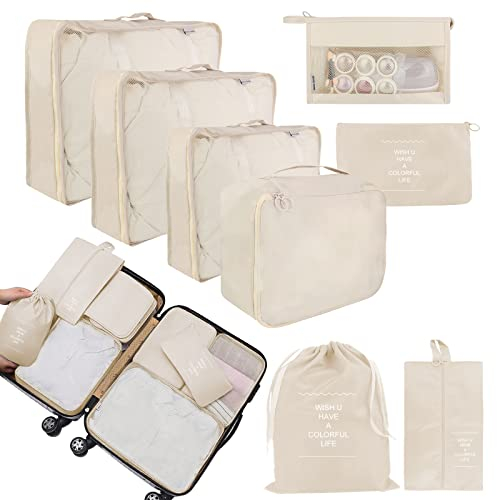 8 Teilige Koffer Organizer Set Multifunktionale Packing Cubes Wasserdichte Reise Kleidertaschen Kofferorganizer, Schuhbeutel, Kosmetiktasche Ordnungssystem für Urlaub, Reisen