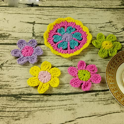 Original handgefertigte runde gehäkelte Blumen Untersetzer mehrfarbige Häkeldeckchen Schalenmatten Kleidung Patch 20 Teile / Los