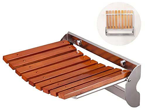 Duschstuhl klappbar holz, Duschsitz klappbar bis 200 kg duschstuhl für senioren duschklappsitz für wandmontage rutschfest Wasserfest Modern für Senioren Kinder Stahl(Size:376x137x303mm,Color:Mahogany)
