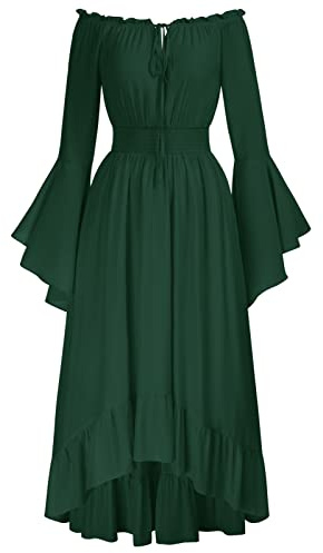 SCARLET DARKNESS Robe Longue Femme Médiévale Renaissance, Épaules Dénudées, Manches Longues Évasées, Ligne A