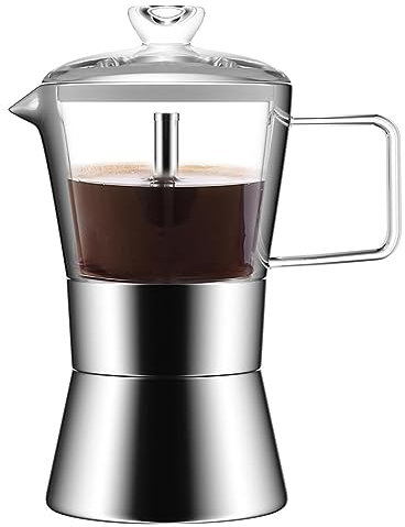 Aposous Moka Inducción Cocina Cafetera Espresso Cafetera Top de cristal y acero inoxidable Cafetera espresso, Cafetera clásica, 240 ml