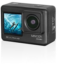 Minolta Action Camera – 5K Ultra HD at 30fps, 24MP Photos, 170° Wide-Angle Lens, Dual LCD Screens, Waterproof Case to 100ft, Wi-Fi Control, Sports Cam Kit (Black)