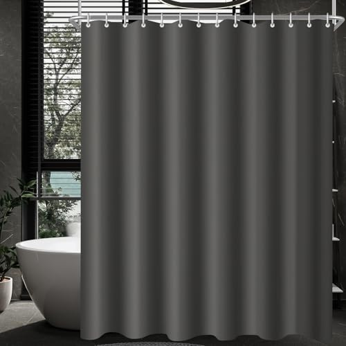 Lerores Duschvorhang 200x240cm Dunkelgrau, Beschwerter Saum Antischimmel Textil, Wasserabweisend, Waschbar Polyester Stoff Badevorhänge für Badezimmer, Badewanne mit 12 Duschvorhangringen
