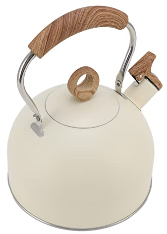 Cocoarm Théière sifflante en acier inoxydable de grande capacité de 2,5 L, poignée ergonomique multifonctionnelle, convient pour cuisinière électrique et à gaz (beige)