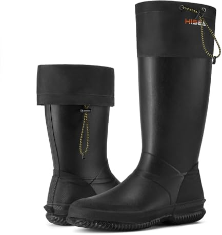 HISEA Men's Rubber Rain Boots, Waterproof Lightweight Mud Boots with Adjustable Gaiter Collar, Comfortable Tall Garden Shoes for Men, Car Washing & Yard Work