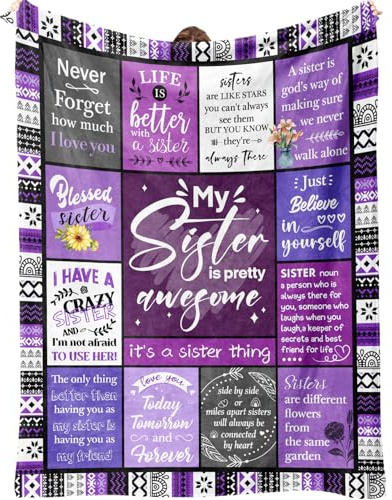 SECOGM Sister Gifts Blanket, Sister Birthday Gifts, Unique Sisters Gift for My Dear Sis on Mother's Day Christmas - Sisters Purple Throw Blanket (50 * 60in)