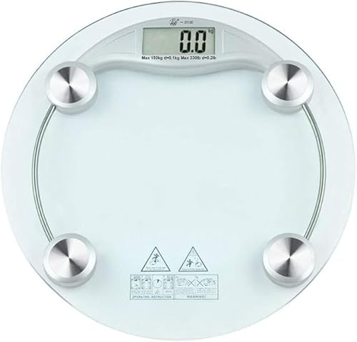 SQUADO Bilancia Pesapersone Digitale, Display LCD, Portata 150 kg, Piattaforma in Vetro Temperato, Rilevazione Grasso Corporeo, Misurino