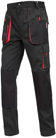 WORK IDEA - Pantalones de trabajo para hombre, en tela resistente, con bolsillos para rodilleras de tela Oxford, Negro , XXX-Large