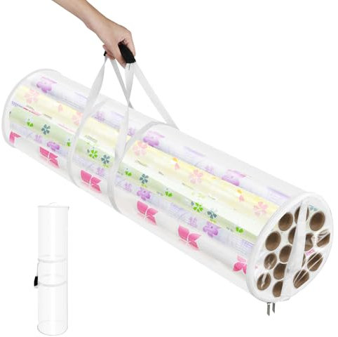 AiQInu Geschenkpapier Aufbewahrung mit Griffen, Transparente Aufbewahrungsrollen mit Reißverschluss, 100cm x 20cm - Hochwertiges PVC, for Gift Paper Rolls and Christmas Paper Rolls