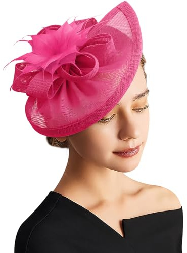 DRESHOW Fascinator Hats Tea Party Hat Vintage Pillbox Hat Diadema Cóctel Headwear para Niñas y Mujeres