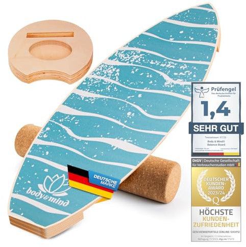 Balance-Board Surfbrett Surf Balance Wackelbrett für Physiotherapie Surf-Training; Trainiert Gleichgewicht & Koordination mit gratis E-BOOK ((Light Waves)