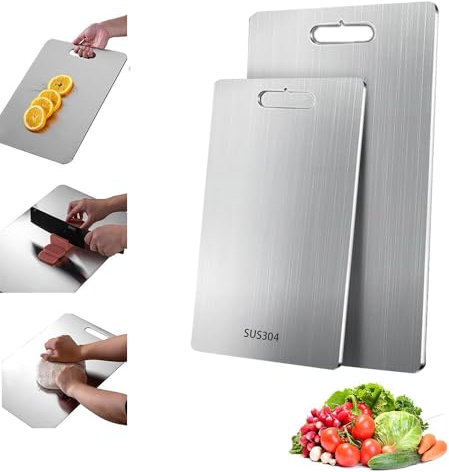 Schneidebrett-Titan, 2 Stücks Schneidbrett Edelstahls, Titaniums Schneidebrett, Doppelseitiges Schneidebretter, Küchenbrett Cutting-Board, Schneidebretter Küchenzubehör(34 x 23cm+25 x 15cm)