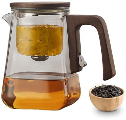 Hervidor De Vidrio Con Infusor De Té - Máquina De Té De Vidrio Resistente Al Calor Con Filtro Magnético | Con Mango De Madera Para Té Suelto Y En, Fría | Elegante Macchin