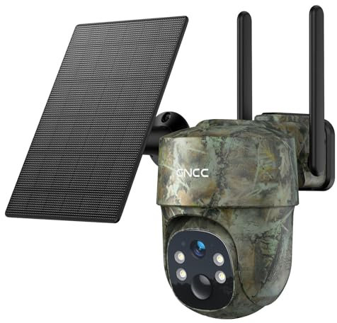 GNCC Cámara Caza 4G Solar con Visión Nocturna en Color/Infrarrojos, 2K Camara Fototrampeo sin WiFi con Tarjeta SD & SIM, 360° PTZ, Alerta instantánea, PIR Detección, para Caza y Monitoreo Remoto,IP65