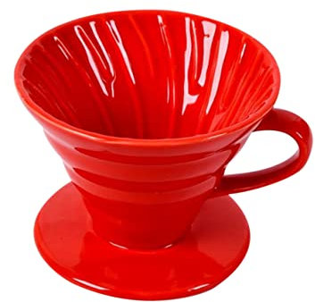 HOMSFOU Ceramic Handfilter Kaffeefilterbecher Rot 1-4 Personen Mit Spiralrillen Für Kaffeezubereitung Zu Hause Büro