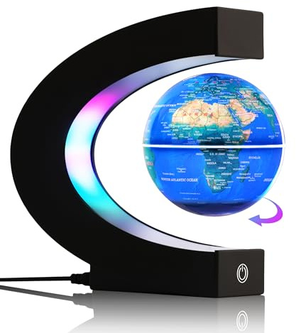Globo Fluttuante Magnetico BEBEVOGUE con Luci LED a 7 Colori, Rotazione 360°, Mappamondo STEM Educativo, Lampada Notturna per Geografia, Decorazione da Scrivania e per Bambini e Adulti