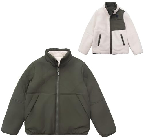 Rokka&Rolla Boys' 2-in-1 Reversible Water-Resistant Teddy Sherpa Puffer Jacket