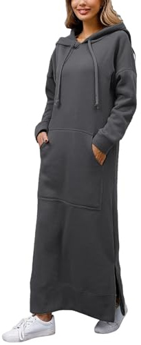 PODOLIXIA Robe sweat femme longue avec capuche oversized cheville-longue hoodie pullover vêtements d'hiver automne maxi robe pullover manches longues pull à capuche femme long pull avec poche