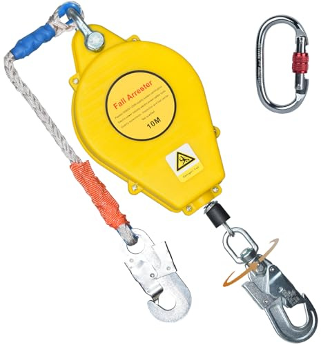 BOVDC Dispositivo Anticaidas Retráctil Seguridad, Linea de Vida Retractil Homologado 10m/15m/20m, 150kg Arnés Seguridad Anticaídas Retráctil Trabajo en Altura/ Tejados Verde/Amarillo(Amarillo,10m)