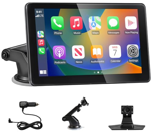 18 cm bilspelskärm, trådlös CarPlay Android automatisk skärm för bilar, bärbar HD-pekskärm bilstereo med Bluetooth 5.3/FM/AUX, stöder spegellänk, AirPlay, GPS-navigering, röststyrning
