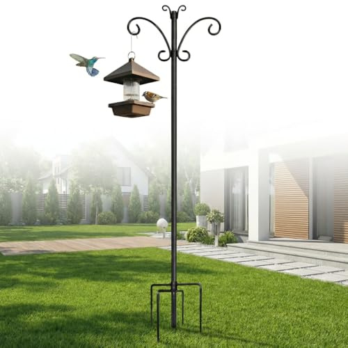 Hoofun skötselkrokar Trädgårds fågelhusställ: 234cm/92in höjd med fjärilshuvud & förstärkt jordspett, av 19mm tjockt metallrör för utomhusbruk för lyktor, solcellslampor, växter, fågelmatningsstation